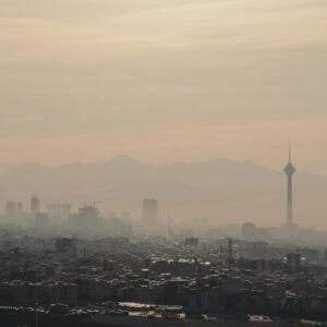 City skyline under white sky